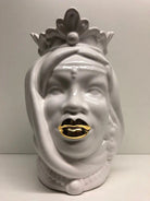 Teste di Moro Afro Ceramica Caltagirone cm H.25 L.17 Artigianale Bianco dettagli Oro DD CERAMICHE SICILIANE