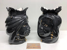 Teste di Moro Afro Ceramica Caltagirone cm H.25 L.17 Artigianale Nero dettagli Oro DD CERAMICHE SICILIANE
