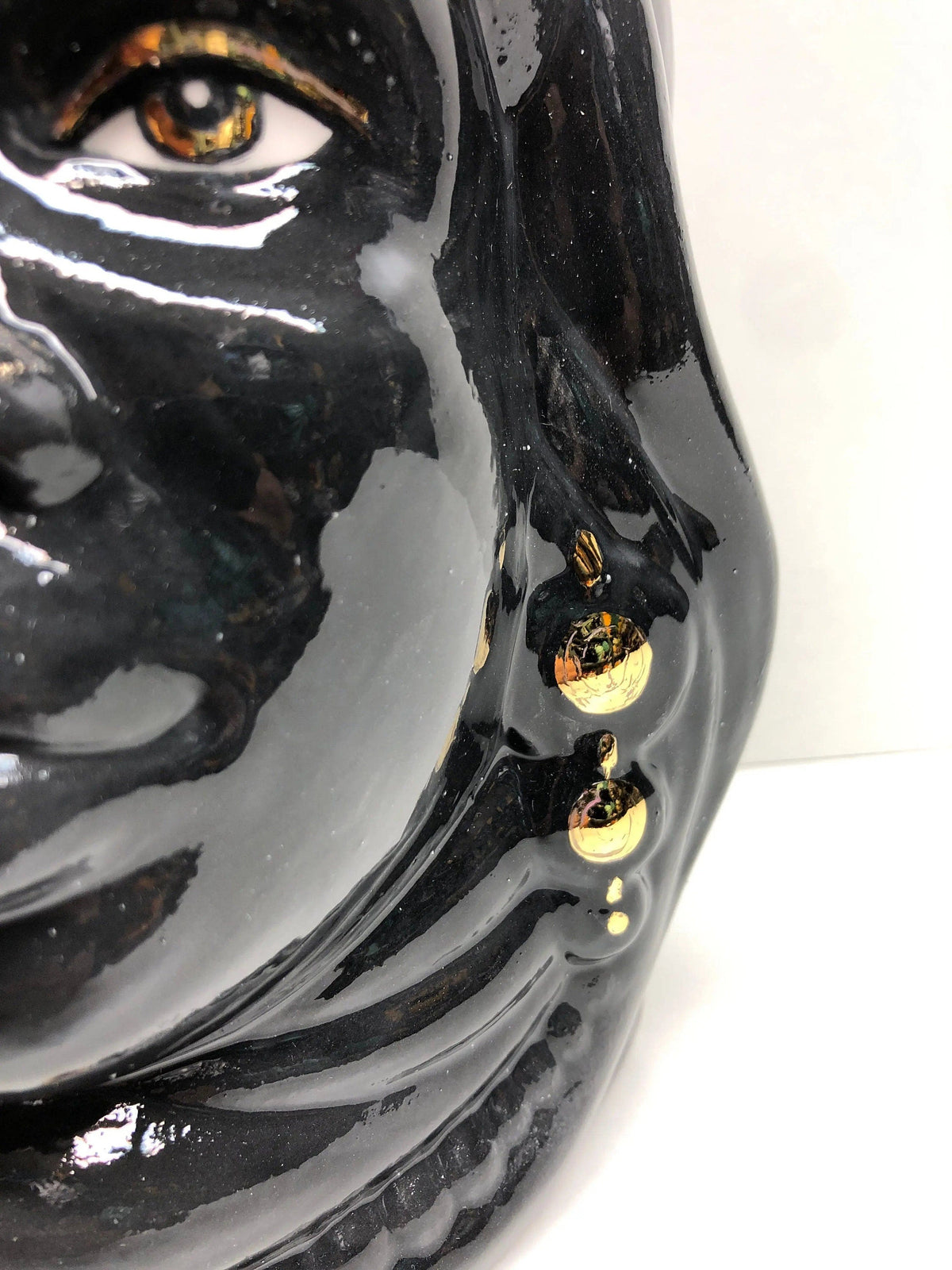 Teste di Moro Afro Ceramica Caltagirone cm H.25 L.17 Artigianale Nero dettagli Oro DD CERAMICHE SICILIANE