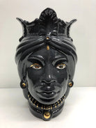 Teste di Moro Afro Ceramica Caltagirone cm H.25 L.17 Artigianale Nero dettagli Oro DD CERAMICHE SICILIANE