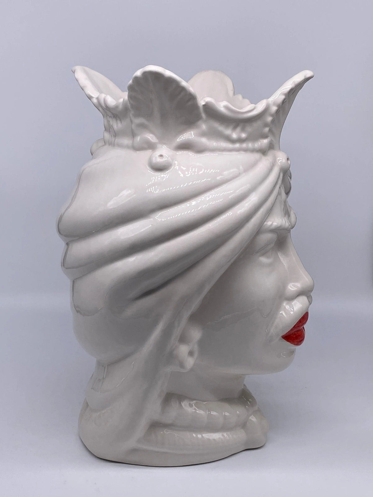 Teste di Moro Afro Ceramica Caltagirone cm H.37 L.24 Artigianale Bianco Labbra Rosse DD CERAMICHE SICILIANE