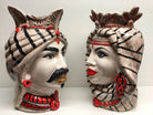 Teste di Moro Afro Ceramica Caltagirone cm H.35 L.23 Artigianale Turbante Striscie DD CERAMICHE SICILIANE