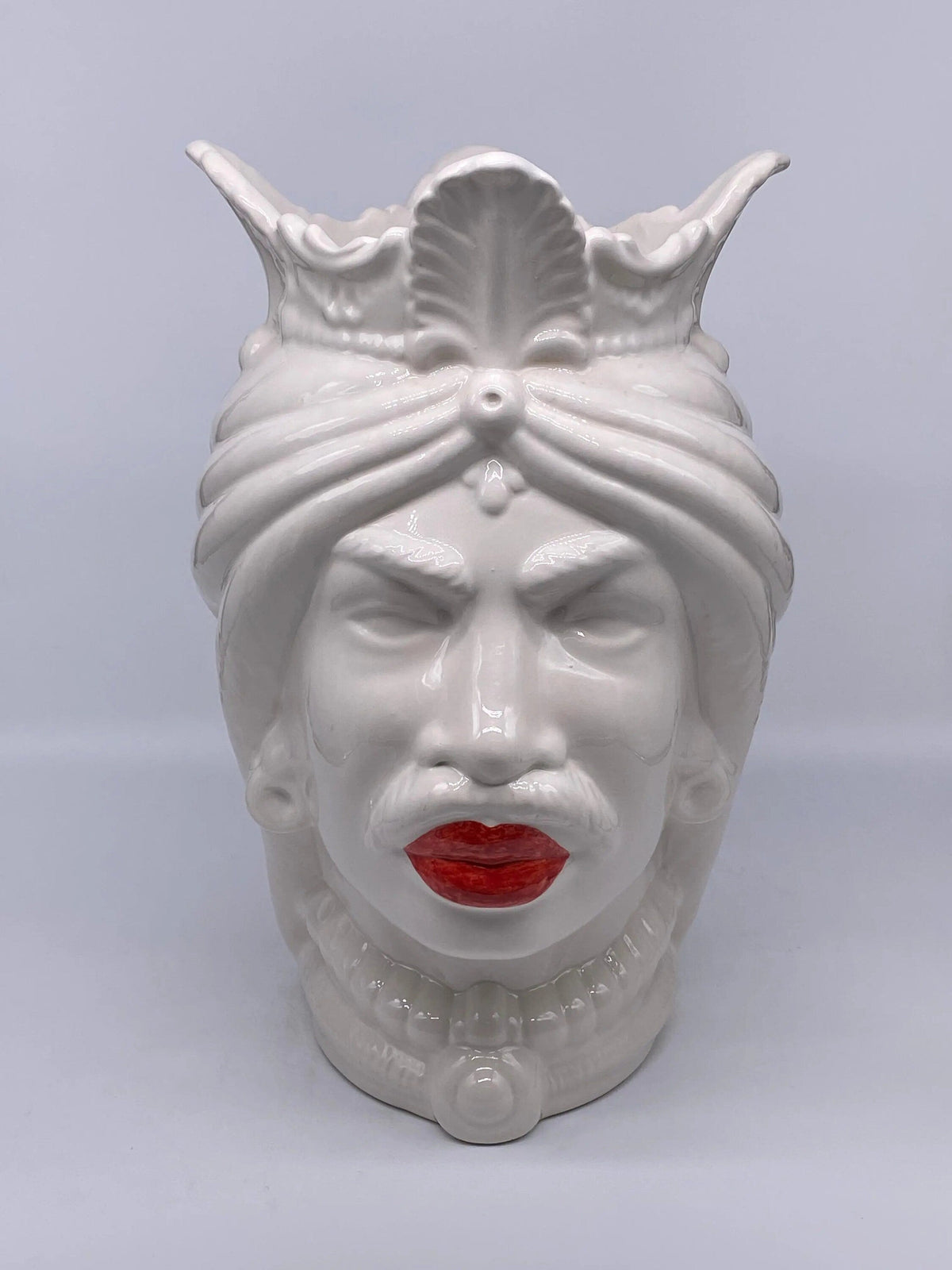 Teste di Moro Afro Ceramica Caltagirone cm H.37 L.24 Artigianale Bianco Labbra Rosse DD CERAMICHE SICILIANE