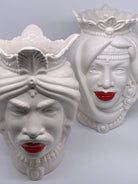 Teste di Moro Afro Ceramica Caltagirone cm H.37 L.24 Artigianale Bianco Labbra Rosse DD CERAMICHE SICILIANE