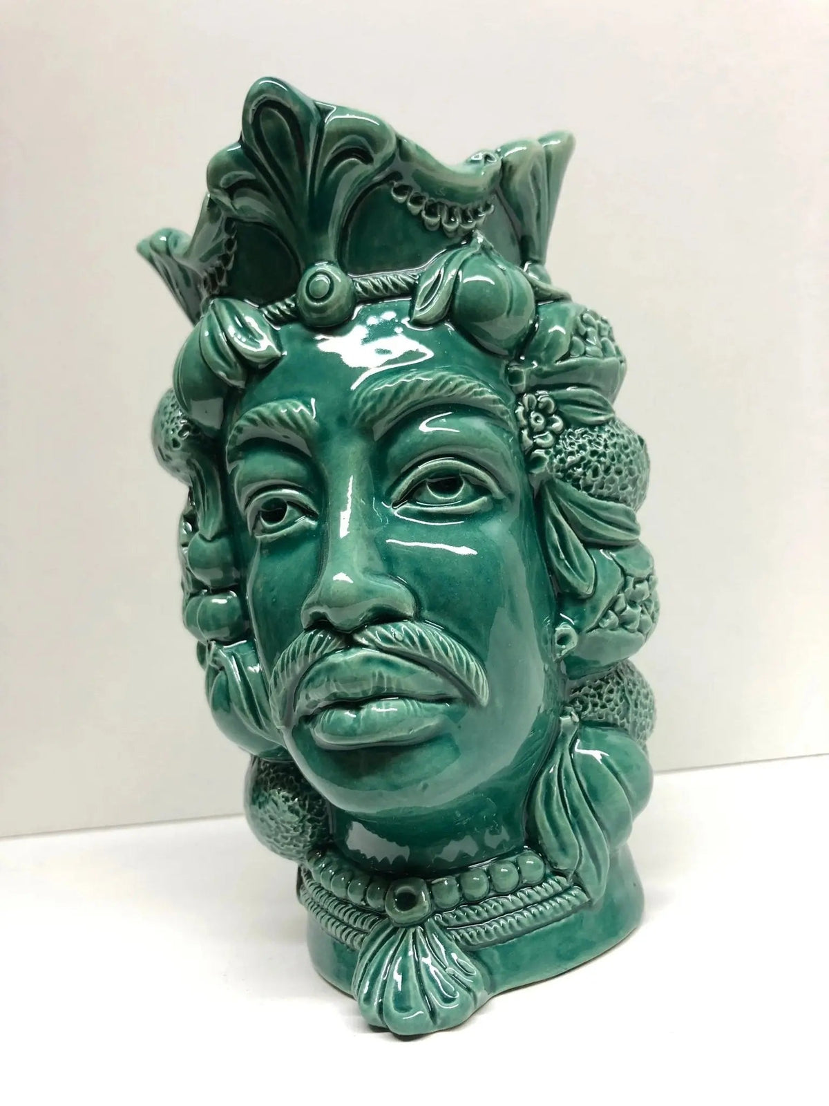 Teste di Moro Afro Frutta Ceramica Caltagirone cm H.18 L.12 Artigianale Verde - DD CERAMICHE SICILIANE