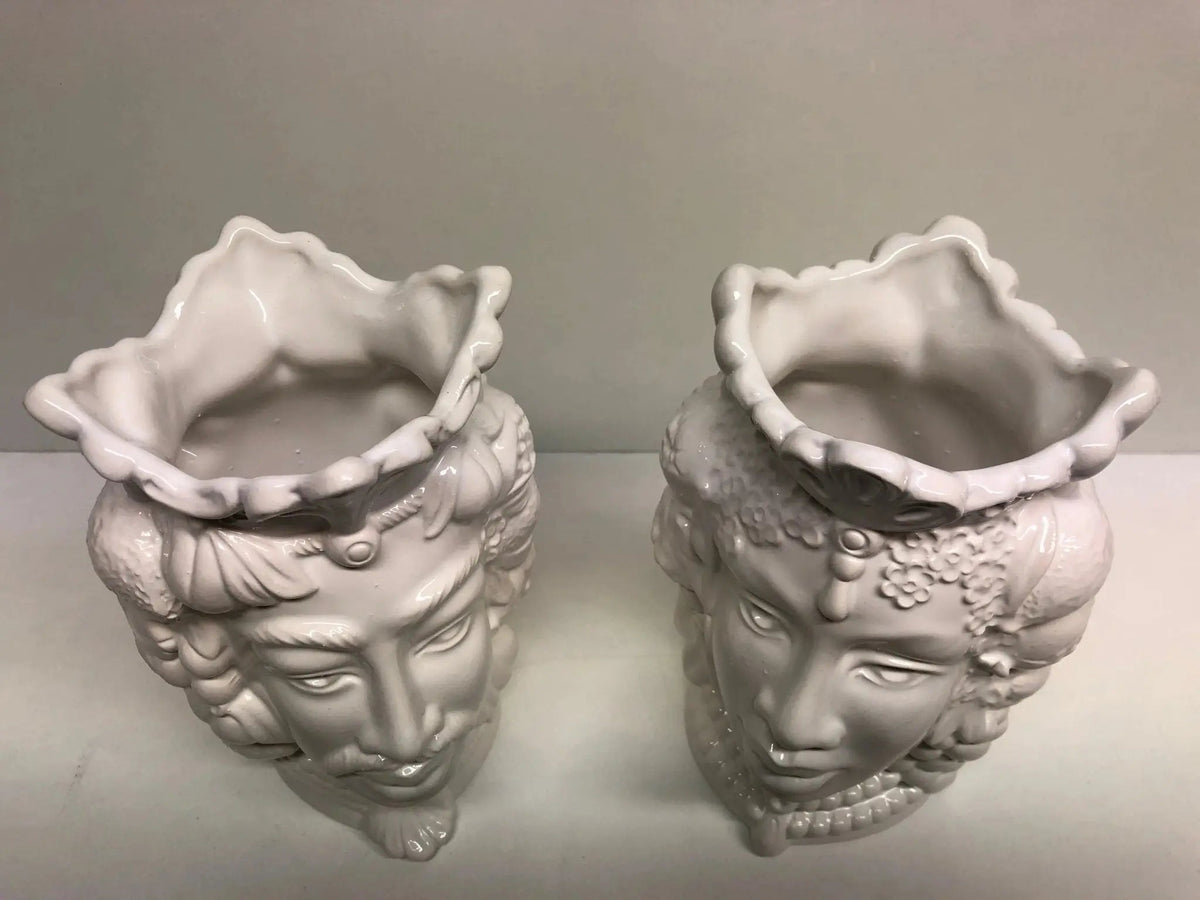 Teste di Moro Afro Frutta Ceramica Caltagirone cm H.18 L.12 Artigianale Bianco Lucido - DD CERAMICHE SICILIANE