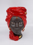 Teste di Moro Anubi Ceramica Caltagirone cm H.29 L.20 Artigianale Rosso Marrone Oro DD CERAMICHE SICILIANE