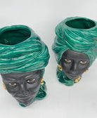 Teste di Moro Anubi Ceramica Caltagirone cm H.29 L.20 Artigianale Verde Nero Oro DD CERAMICHE SICILIANE