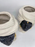 Teste di Moro Anubi Ceramica Caltagirone cm H.29 L.20 Artigianale Bianco Nero Oro DD CERAMICHE SICILIANE