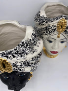 Teste di Moro Atena Ceramica Caltagirone cm H.30 L.23 Artigianale Opaco Bianco Barocco Oro DD CERAMICHE SICILIANE