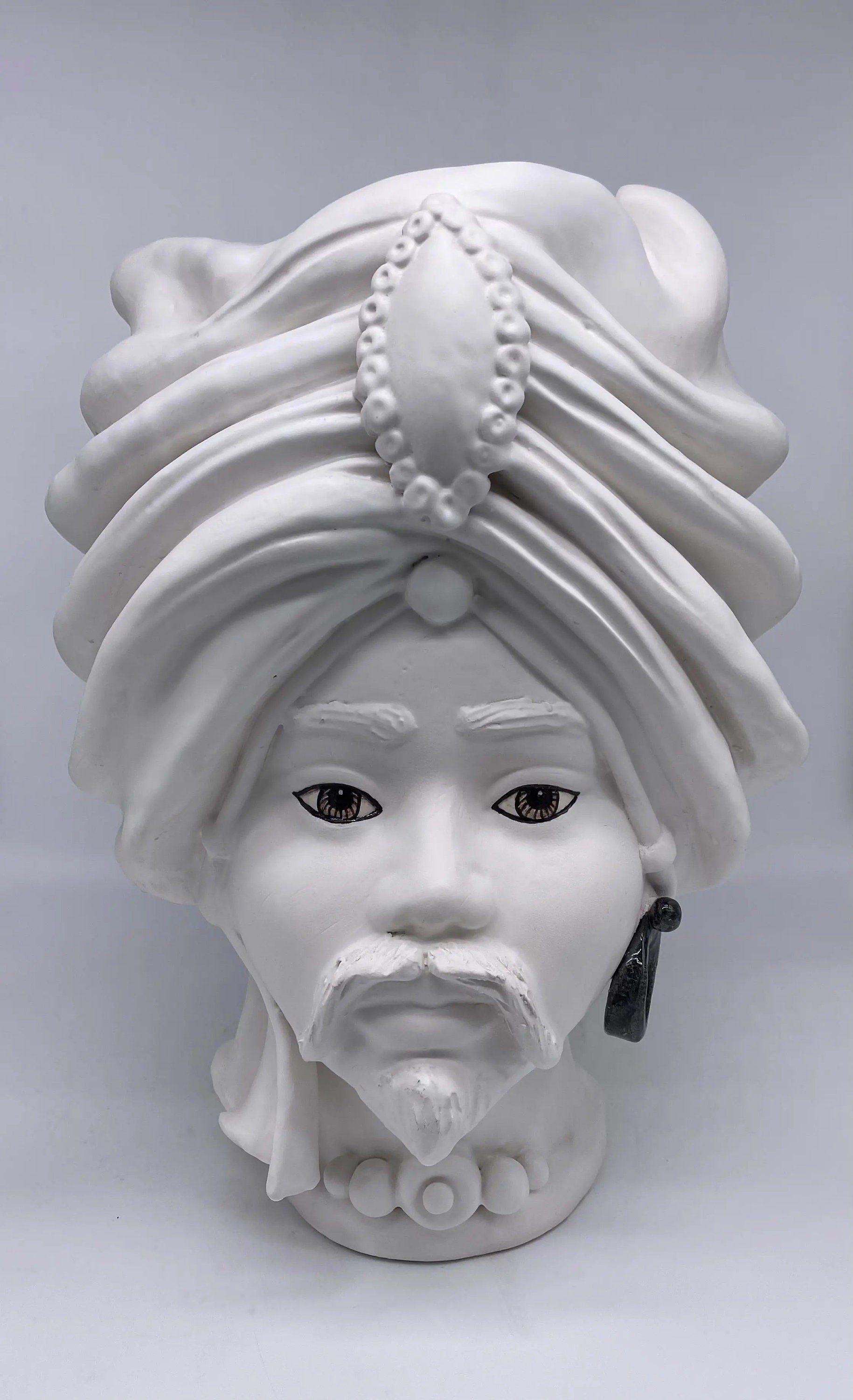 Teste di Moro Atena Ceramica Caltagirone cm H.40 L.28 Artigianale Bianco Opaco DD CERAMICHE SICILIANE