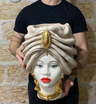 Teste di Moro Atena Ceramica Caltagirone cm H.40 L.28 Artigianale Écru Beige Oro DD CERAMICHE SICILIANE