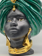 Teste di Moro Atena Ceramica Caltagirone cm H.40 L.28 Artigianale Verde Scuro Nero Oro DD CERAMICHE SICILIANE