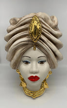 Teste di Moro Atena Ceramica Caltagirone cm H.40 L.28 Artigianale Écru Beige Oro DD CERAMICHE SICILIANE