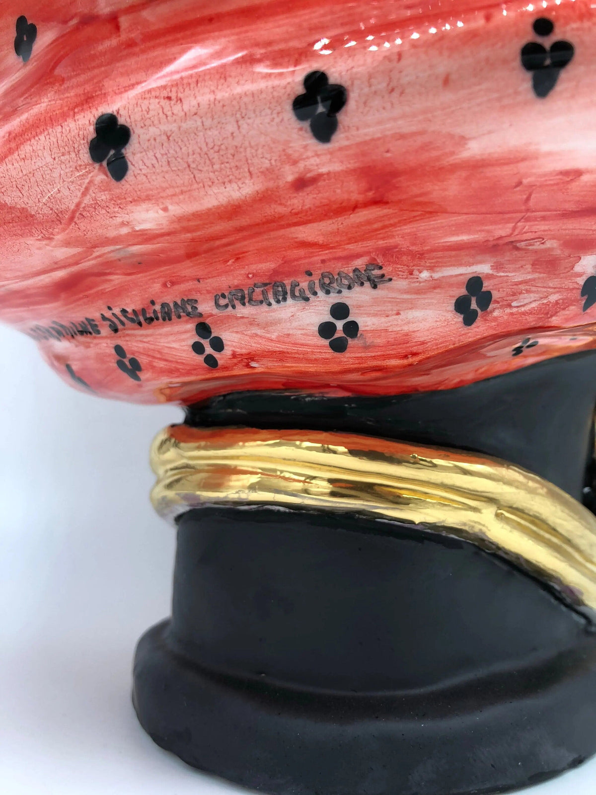 Teste di Moro Atena Ceramica Caltagirone cm H.40 L.28 Artigianale Rosso Pois Nero Oro DD CERAMICHE SICILIANE
