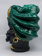 Teste di Moro Atena Ceramica Caltagirone cm H.40 L.28 Artigianale Verde Scuro Nero Oro DD CERAMICHE SICILIANE