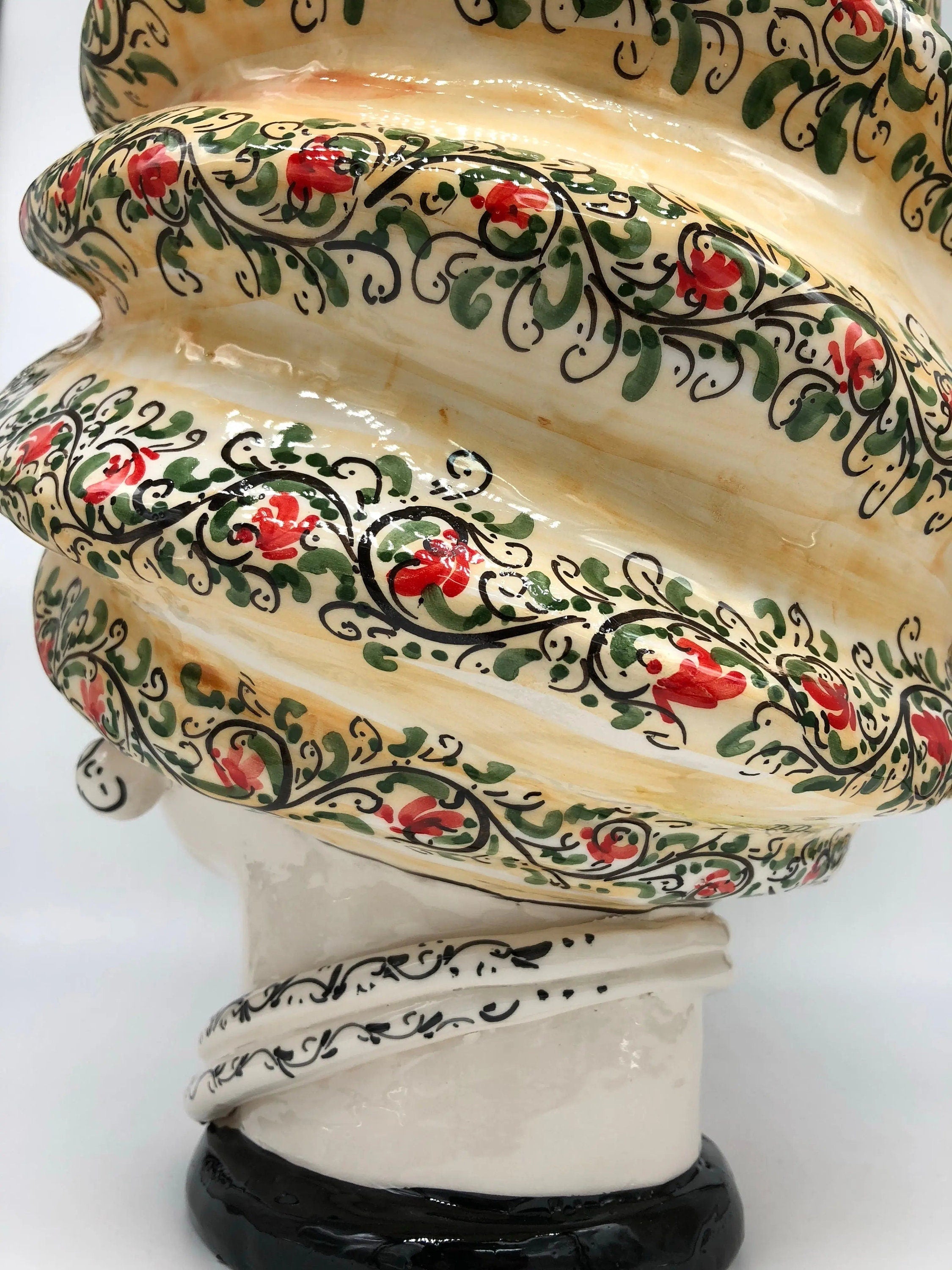 Teste di Moro Atena Ceramica Caltagirone cm H.40 L.28 Artigianale Decoro Floreale DD CERAMICHE SICILIANE