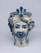 Teste di Moro Classica Ceramica Caltagirone cm H.27 L.20 Artigianale Bianco Blu DD CERAMICHE SICILIANE