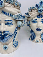 Teste di Moro Classica Ceramica Caltagirone cm H.27 L.20 Artigianale Bianco Blu DD CERAMICHE SICILIANE