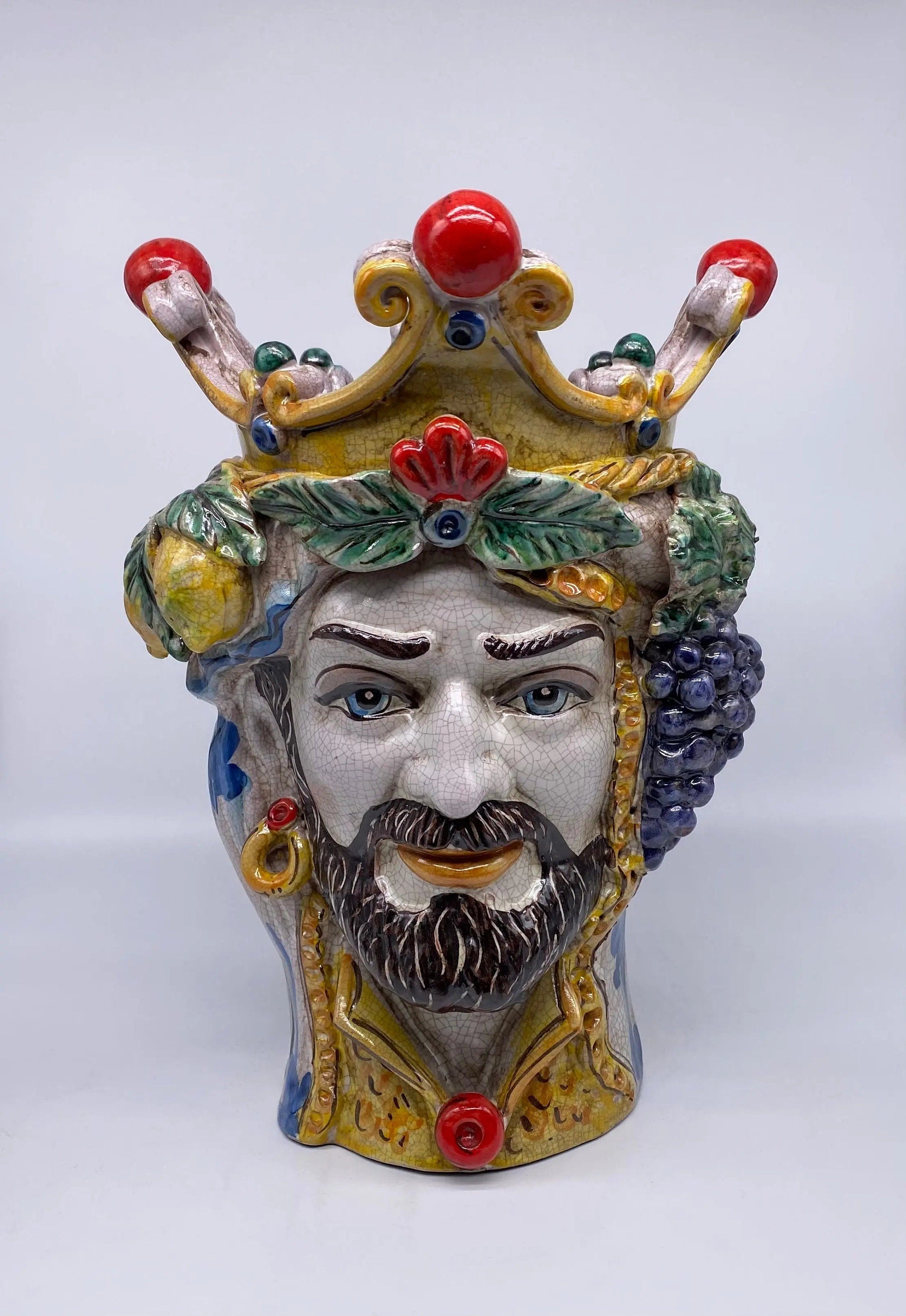 Teste di Moro Classica Ceramica Caltagirone cm H.33 L.23 Artigianale Craquelé DD CERAMICHE SICILIANE