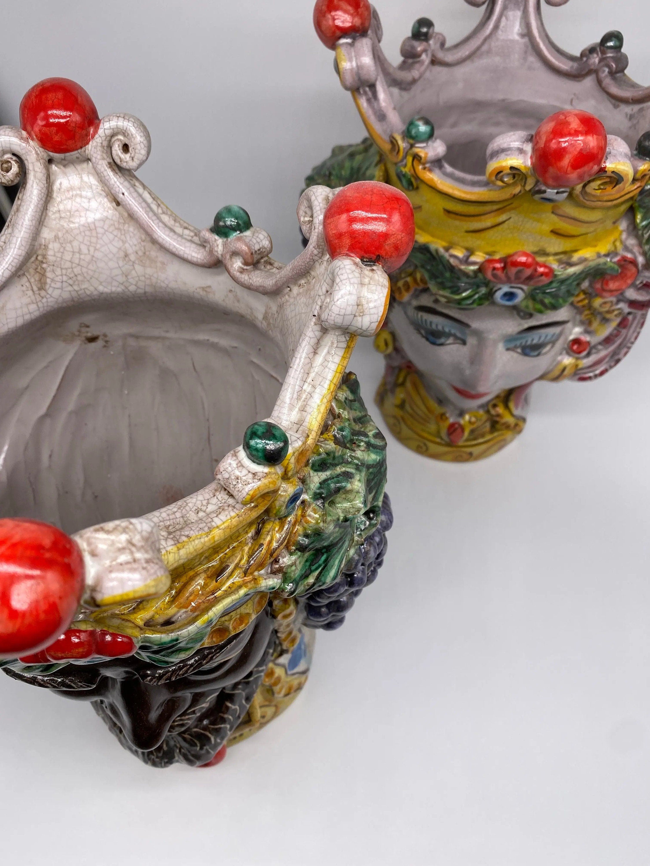 Teste di Moro Classica Ceramica Caltagirone cm H.33 L.23 Artigianale Craquelé DD CERAMICHE SICILIANE