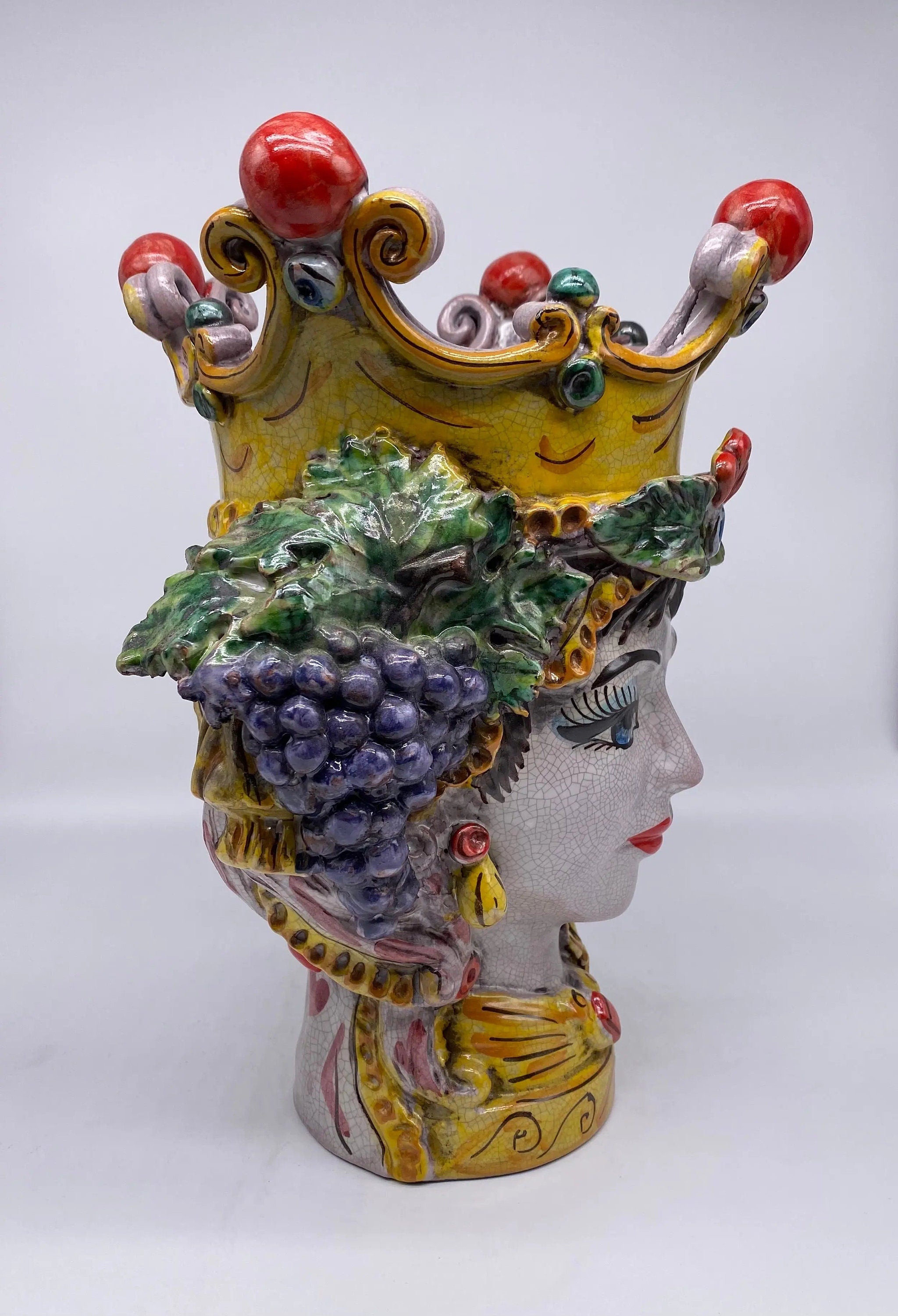 Teste di Moro Classica Ceramica Caltagirone cm H.33 L.23 Artigianale Craquelé DD CERAMICHE SICILIANE