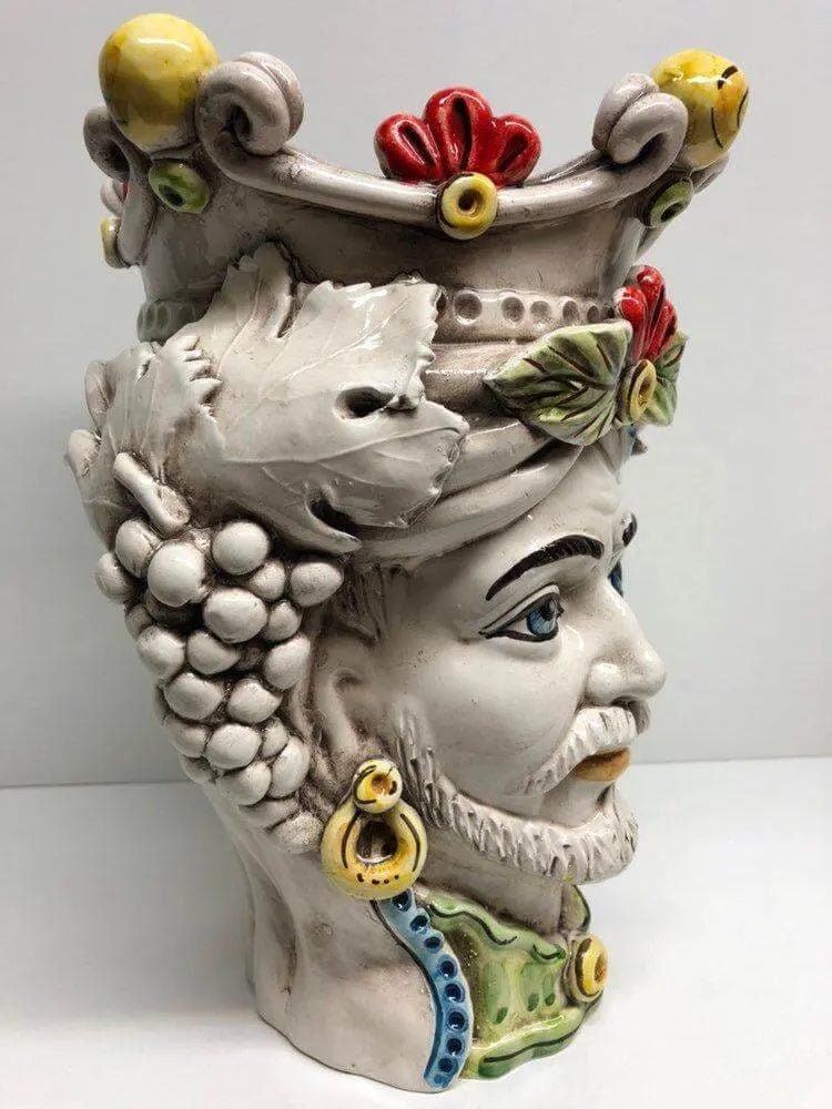 Teste di Moro Classica Corona Sfere Giallo Ceramica Caltagirone cm H.28 L.20 Artigianale DD CERAMICHE SICILIANE