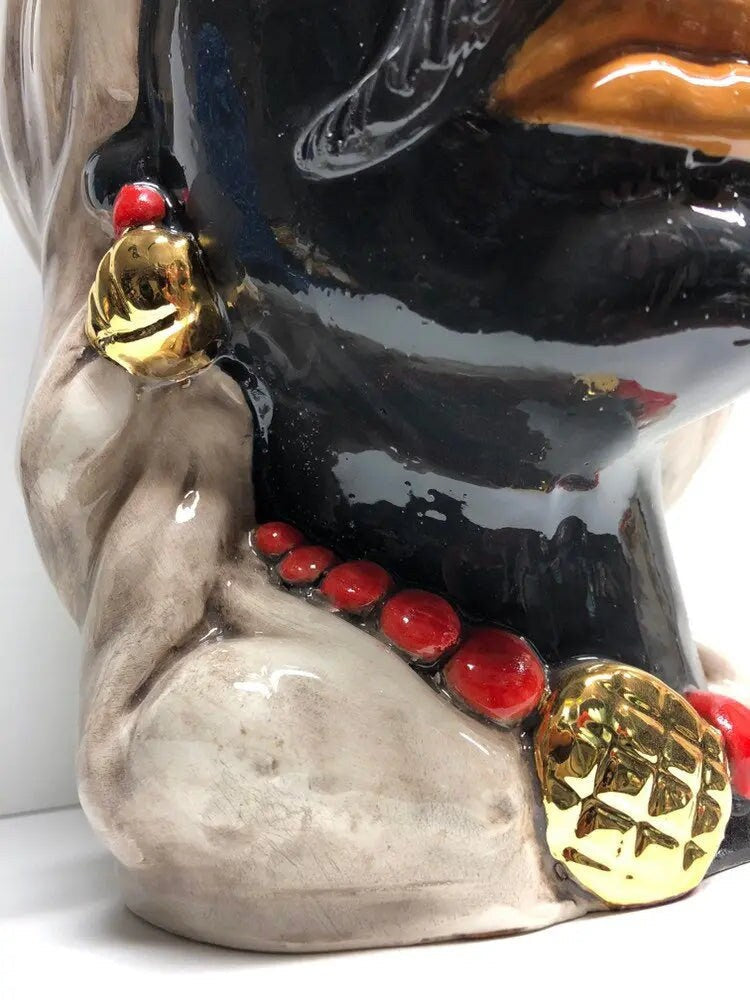 Teste di Moro Corona Retta Ceramica Caltagirone cm H.38 L.24 Artigianale dettagli Rosso Oro DD CERAMICHE SICILIANE