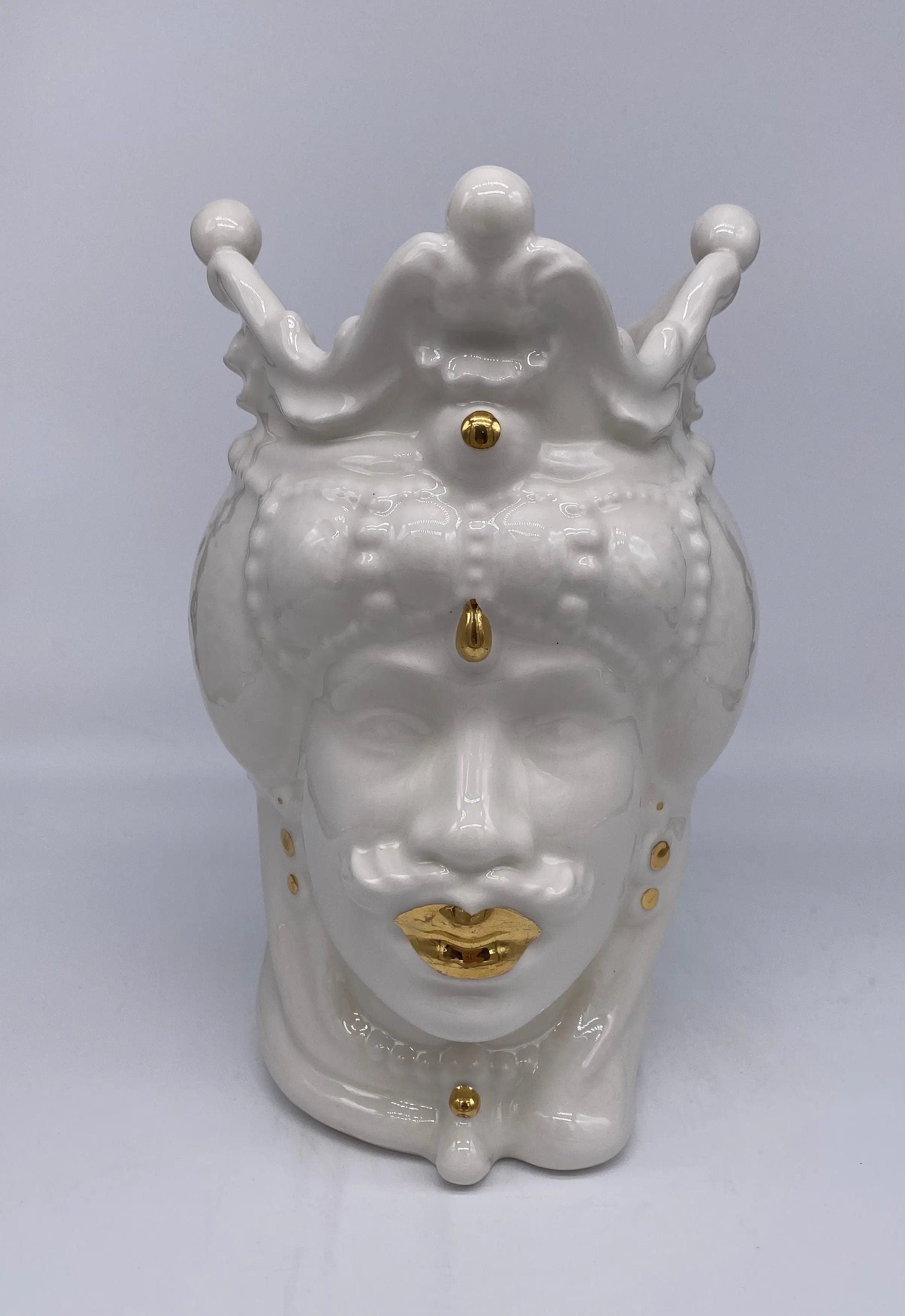 Teste di Moro Emiro Ceramica Caltagirone cm H.30 L.18 Artigianale Bianco e Oro DD CERAMICHE SICILIANE