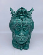 Teste di Moro Emiro Ceramica Caltagirone cm H.30 L.18 Artigianale Verde DD CERAMICHE SICILIANE