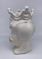 Teste di Moro Emiro Ceramica Caltagirone cm H.30 L.18 Artigianale Bianco e Oro DD CERAMICHE SICILIANE