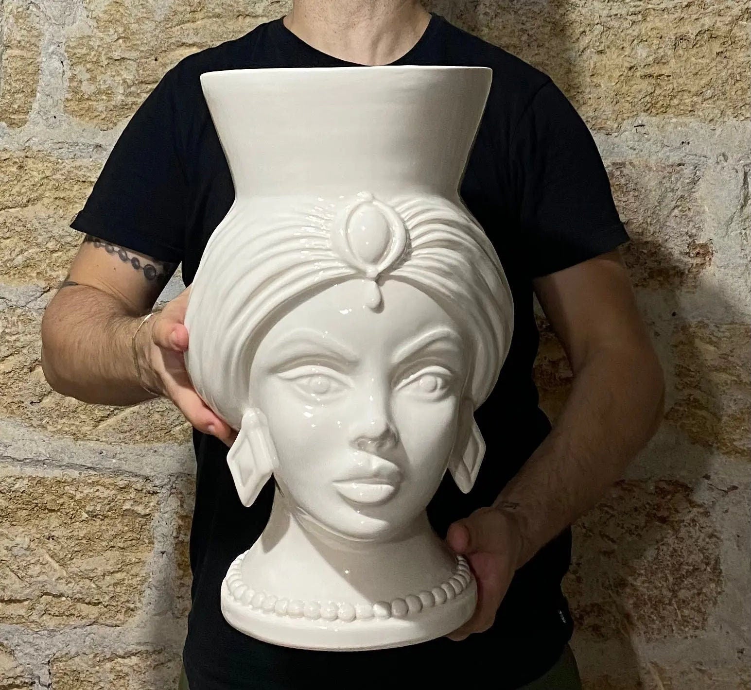 Teste di Moro Iris Ceramica Caltagirone cm H.40 L.23 Artigianale Bianco DD CERAMICHE SICILIANE