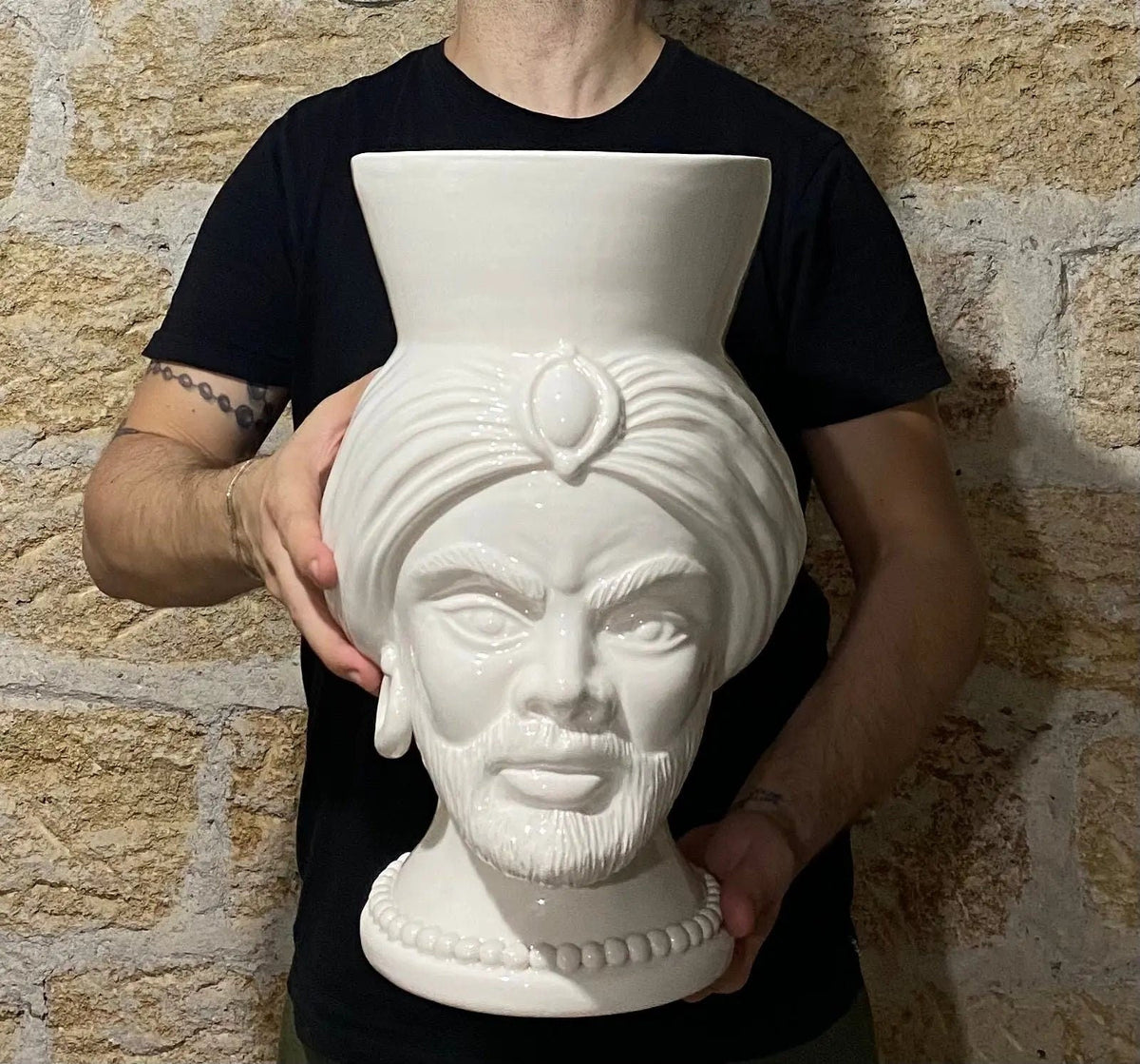 Teste di Moro Iris Ceramica Caltagirone cm H.40 L.23 Artigianale Bianco DD CERAMICHE SICILIANE