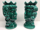 Teste di Moro Kalat Frutta Ceramica Caltagirone cm H.26 L.16 Artigianale Verde Cristallo DD CERAMICHE SICILIANE