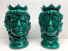 Teste di Moro Kalat Frutta Ceramica Caltagirone cm H.26 L.16 Artigianale Verde Cristallo DD CERAMICHE SICILIANE
