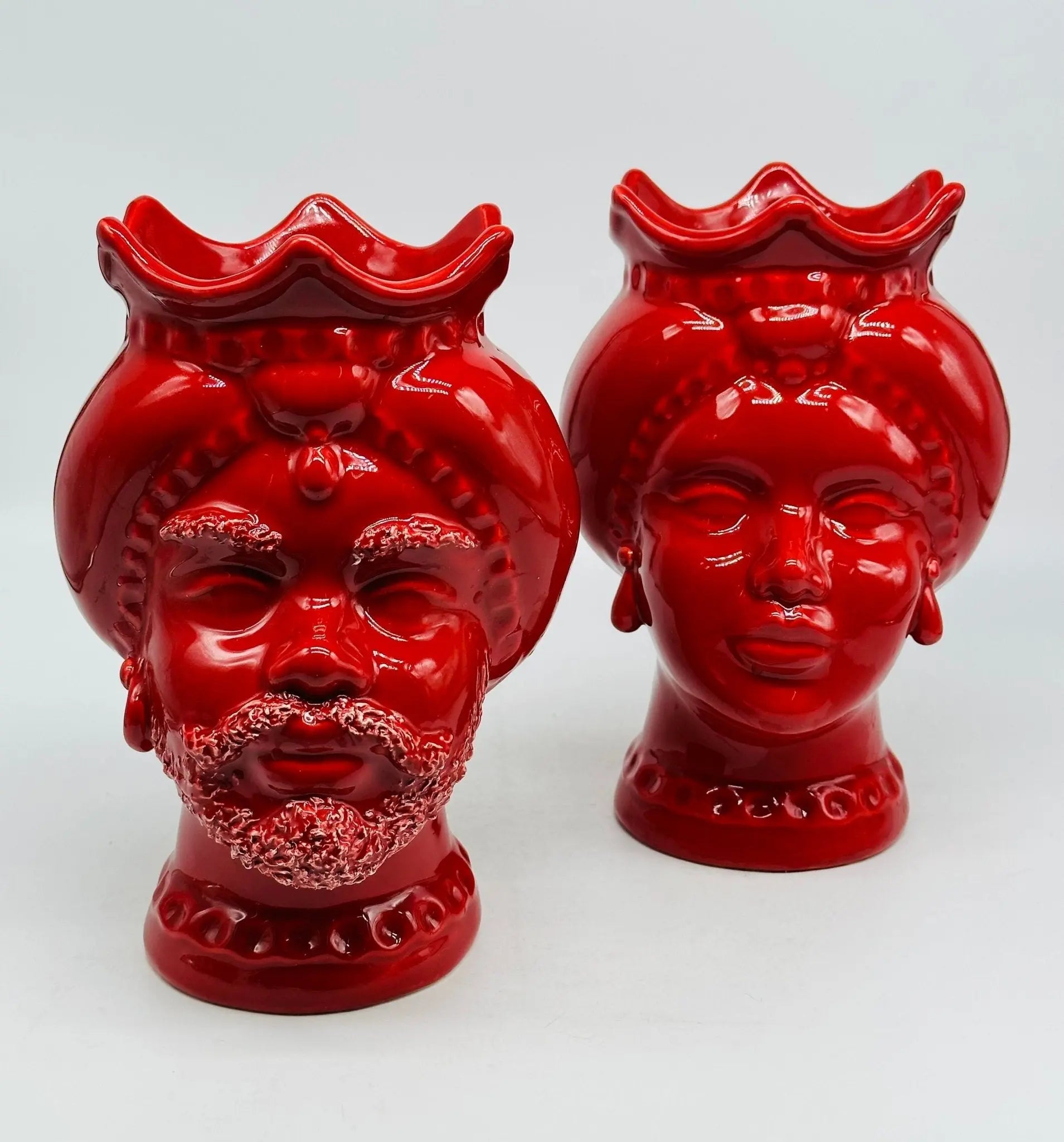 Teste di Moro Luis Ceramica Caltagirone cm H.22 L.15 Artigianale Turbante Rosso - TESTA DI MORO