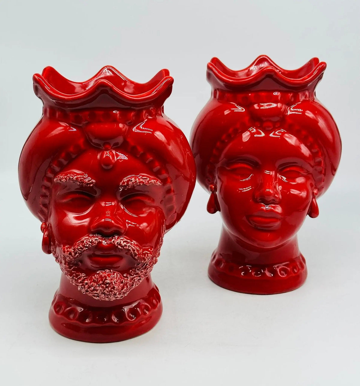 Teste di Moro Luis Ceramica Caltagirone cm H.22 L.15 Artigianale Turbante Rosso - TESTA DI MORO