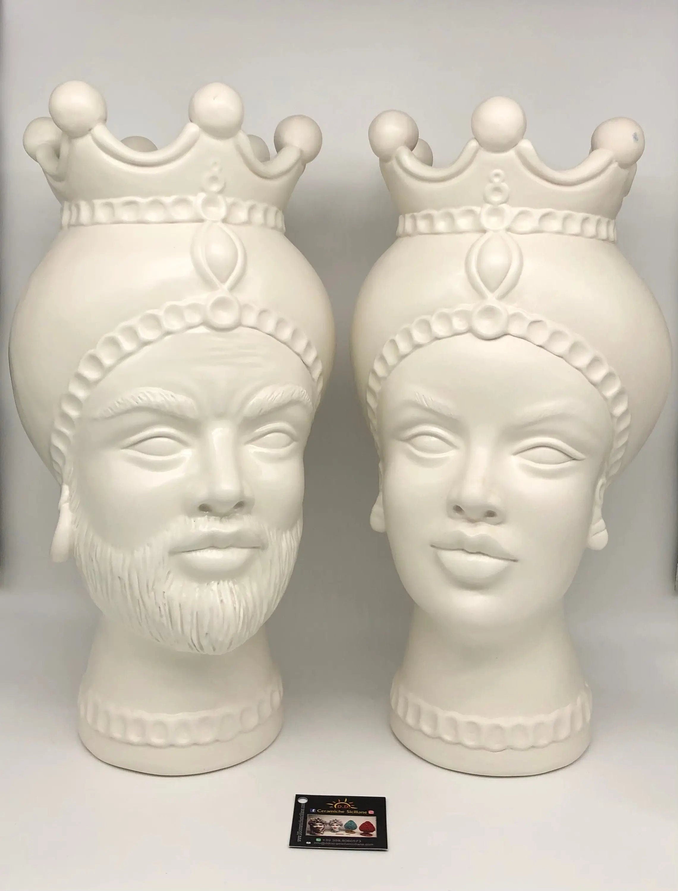 Teste di Moro Luis Ceramica Caltagirone cm H.44 L.23 Artigianale Turbante Liscio Bianco Opaco DD CERAMICHE SICILIANE