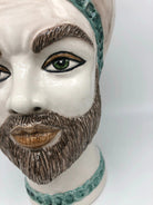 Teste di Moro Luis Ceramica Caltagirone cm H.44 L.23 Artigianale Turbante Liscio Écru Verde DD CERAMICHE SICILIANE