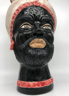 Teste di Moro Luis Ceramica Caltagirone cm H.44 L.23 Artigianale Turbante Liscio Écru Rosso DD CERAMICHE SICILIANE