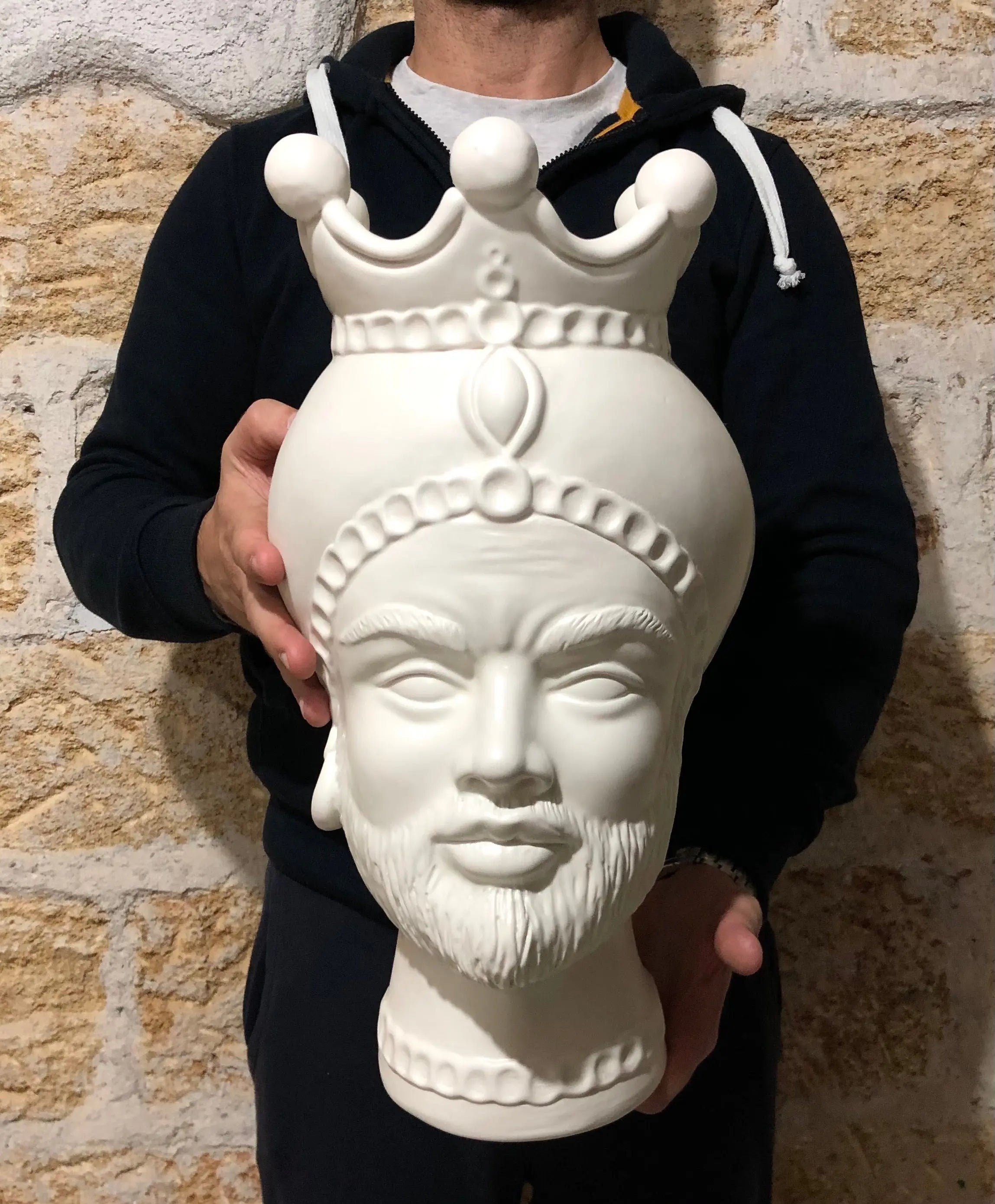 Teste di Moro Luis Ceramica Caltagirone cm H.44 L.23 Artigianale Turbante Liscio Bianco Opaco DD CERAMICHE SICILIANE