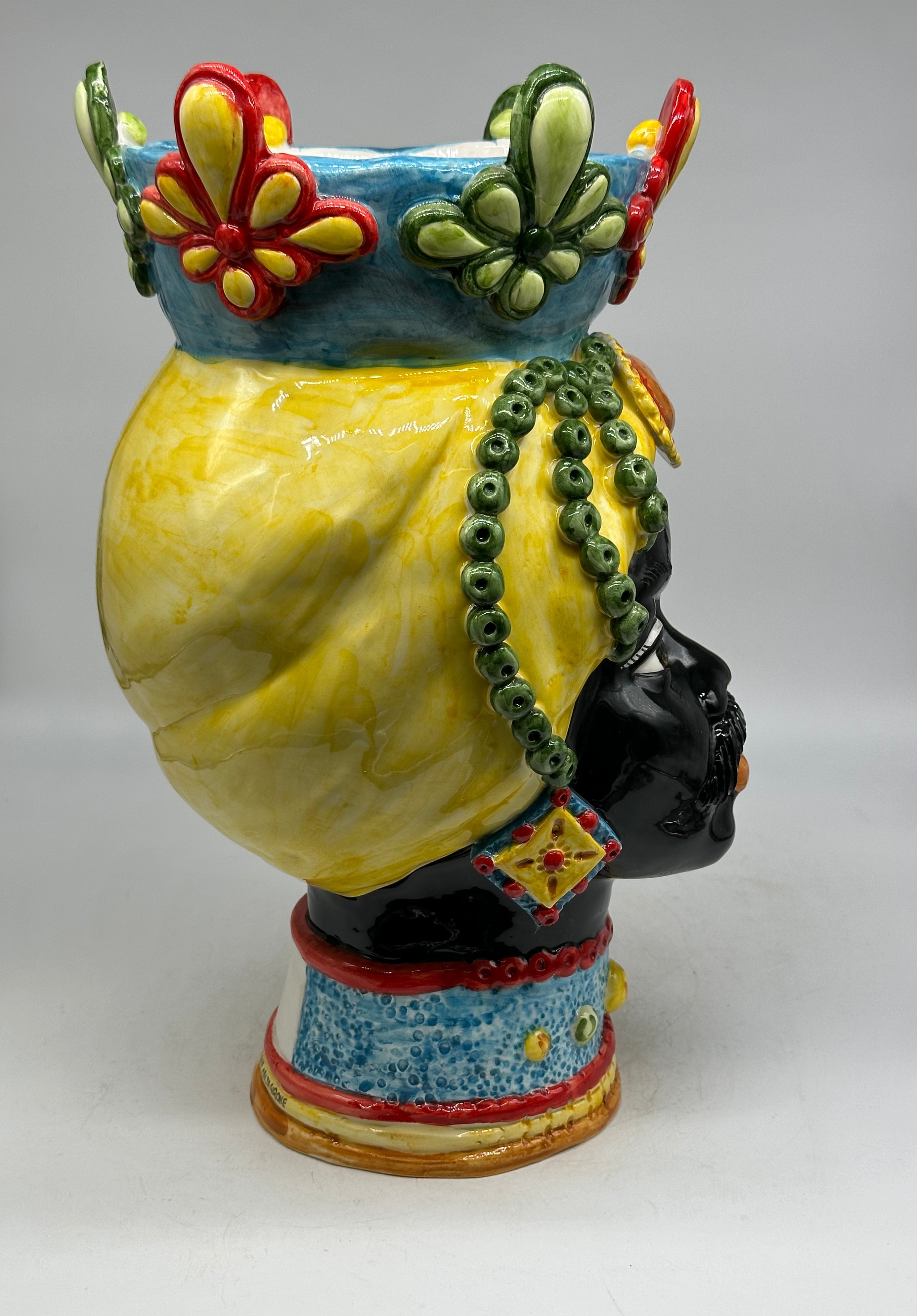 Teste di Moro Masai Ceramica Caltagirone cm H.38 L.21 Artigianale Decoro Siciliano - TESTE DI MORO