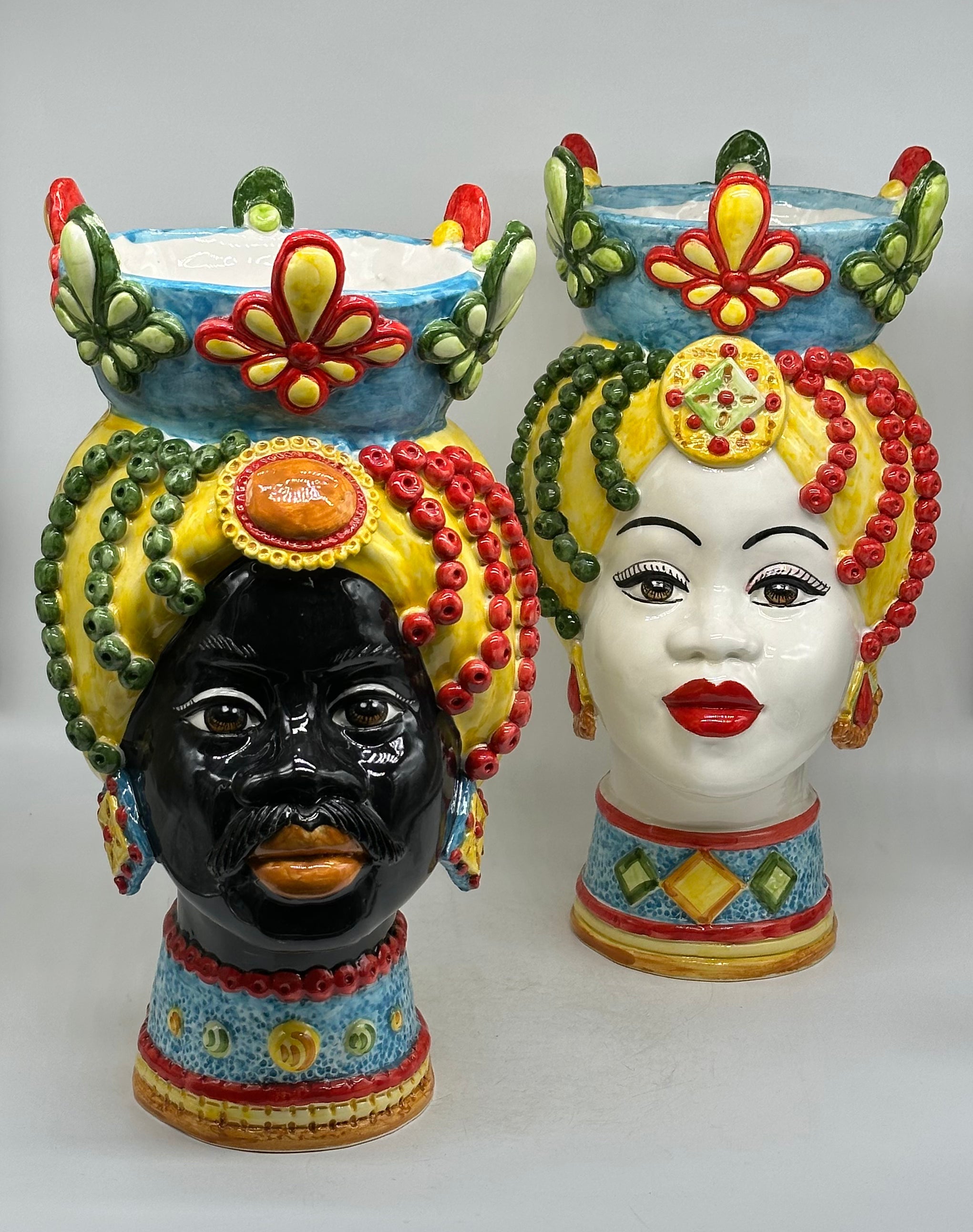 Teste di Moro Masai Ceramica Caltagirone cm H.38 L.21 Artigianale Decoro Siciliano - TESTE DI MORO
