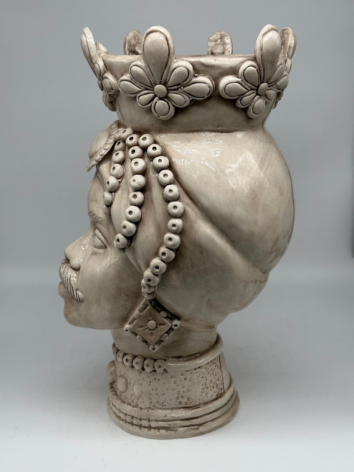 Teste di Moro Masai Ceramica Caltagirone cm H.38 L.21 Artigianale Beige - TESTE DI MORO