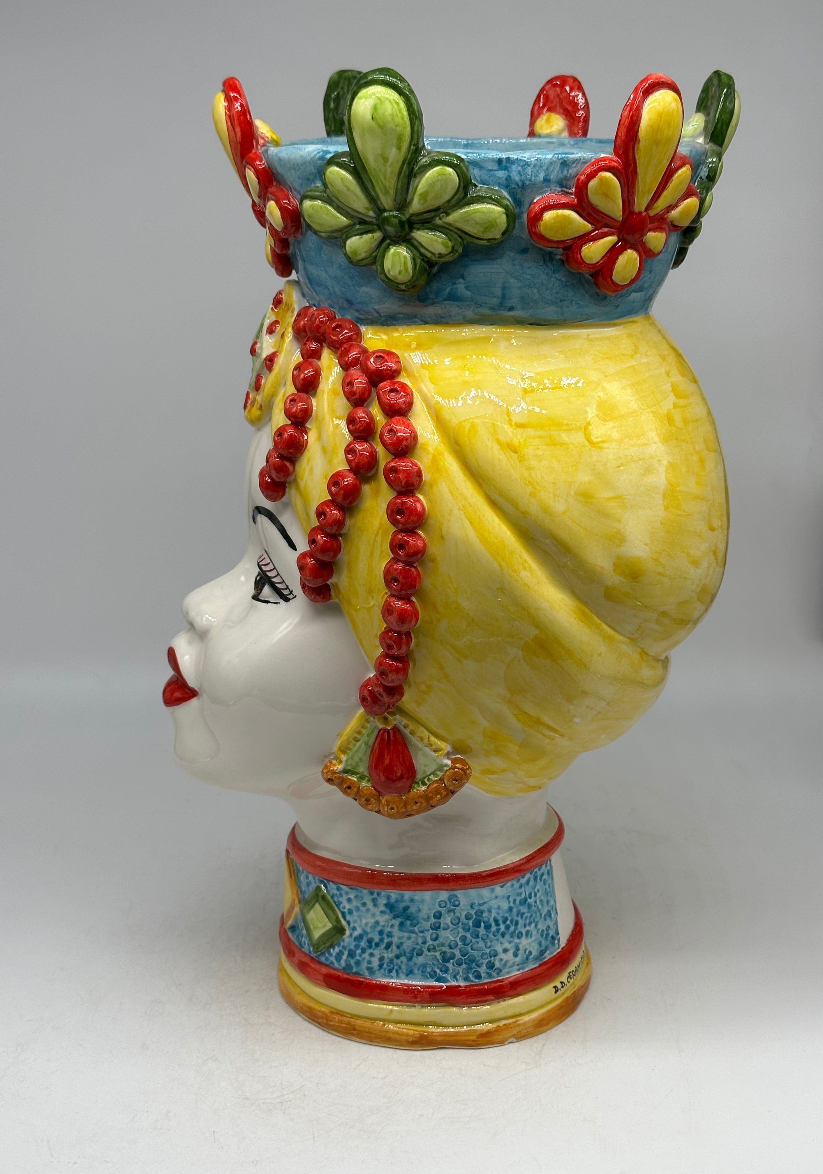 Teste di Moro Masai Ceramica Caltagirone cm H.38 L.21 Artigianale Decoro Siciliano - TESTE DI MORO