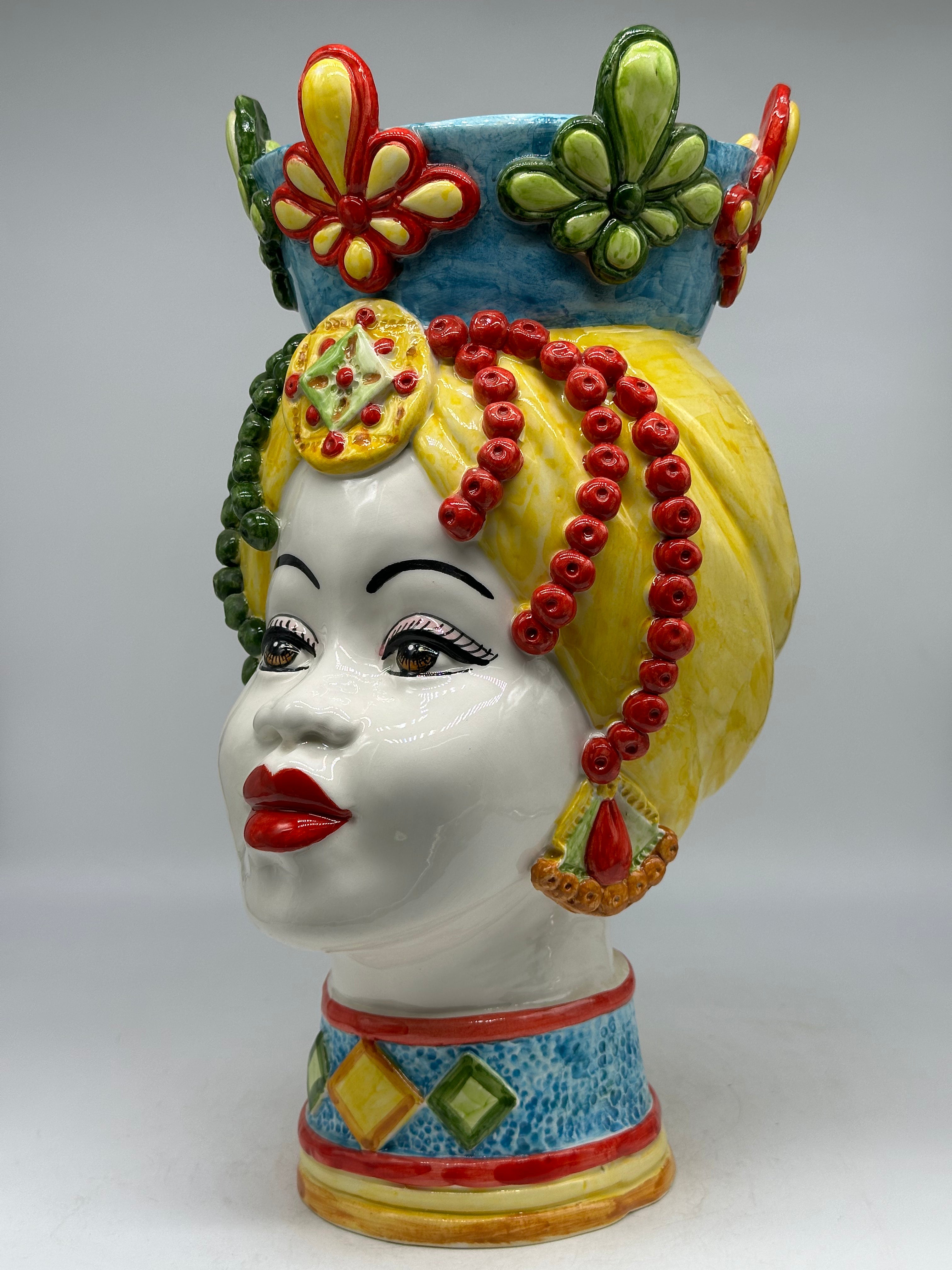 Teste di Moro Masai Ceramica Caltagirone cm H.38 L.21 Artigianale Decoro Siciliano - TESTE DI MORO
