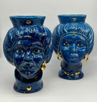 Teste di Moro Mediterraneo Ceramica Caltagirone cm H.29 L.22 Artigianale Blu Oro - DD CERAMICHE SICILIANE