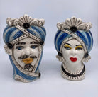 Teste di Moro Moresca Ceramica Caltagirone cm H.20 L.12 Artigianale Turbante Azzurro DD CERAMICHE SICILIANE