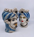 Teste di Moro Moresca Ceramica Caltagirone cm H.20 L.12 Artigianale Turbante Azzurro DD CERAMICHE SICILIANE
