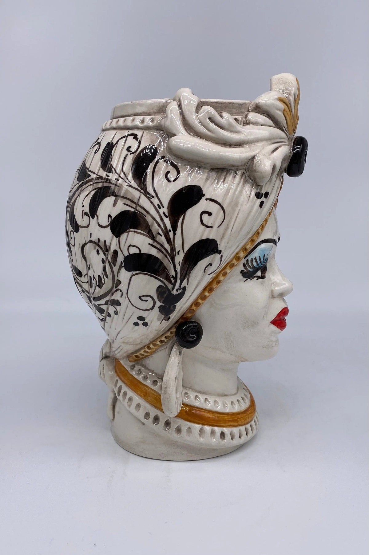 Teste di Moro Moresca Ceramica Caltagirone cm H.28 L.19 Artigianale Barocco Ocra DD CERAMICHE SICILIANE